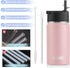 koodee 12 oz Stainless Steel Water Bottle, Double Wall Vacuum Insulated Flask with Wide Handle Straw Lid (Light Pink)