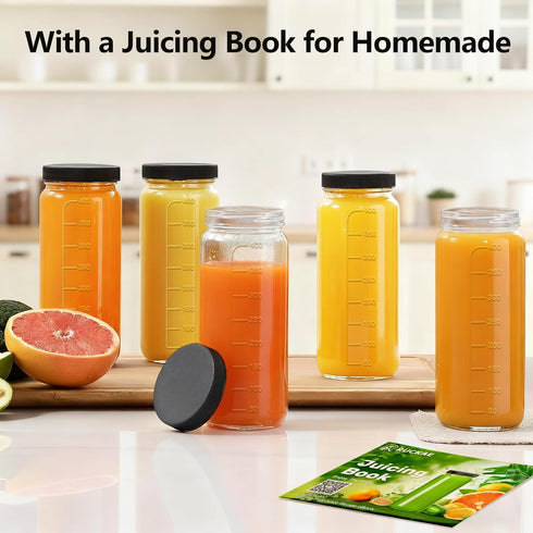 16oz 10 Pack Ruckae Juice Bottles, Glass Bottles with Lids, Smoothie Cup Lids and Straws, Water Bottle Mason Jar