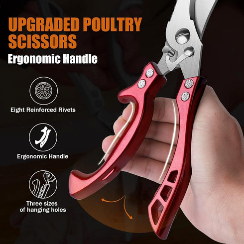Dream Reach Poultry Shears, Red Heavy Duty Kitchen Shears with Serrated Edge, No Rust Spring Loaded, Multipurpose