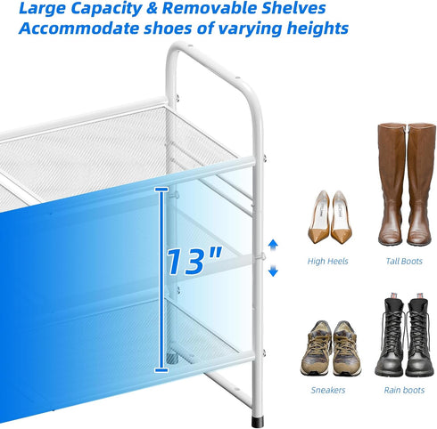 3-Tier Closet 33" SUFAUY Mesh Shoe Rack, Metal Wide Shoe Shelf Heavy Duty, White