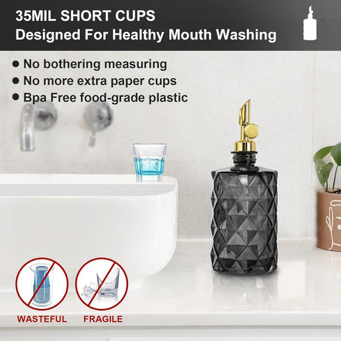 12 OzClear 1 Pack Mouthwash Dispenser for Bathroom, Luxury Diamond Glass Mouth Wash Container, Glass Mouthwash