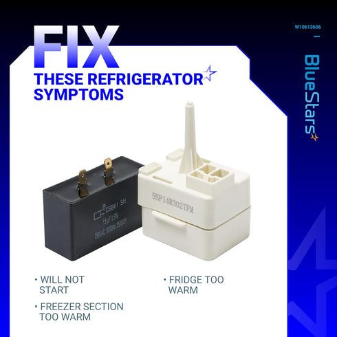 BlueStars New Upgraded W10613606 Refrigerator Compressor Start Relay and Capacitor - Compatible with Whirlpool &