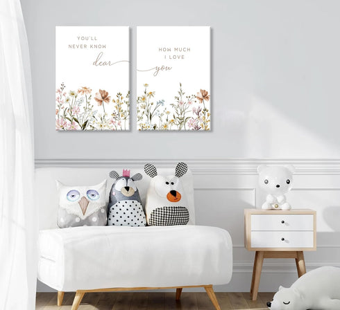 2 Pcs Wildflower Nursery Canvas Wall Art Flower Botanical Sentence Poster Painting Picture Wall Decor Boho Girl