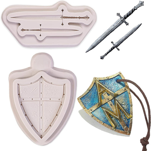 Dragon Silicone Fondant Molds, 3 PACK Swords Shield Battle Mold for Cake Decorating, Cupcakes, Chocolate