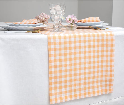 48 Inches 100% 14 48 Inch Summer, Solino Home Linen Gingham Table Runner - Pure Linen Sunny Orange Checkered Table