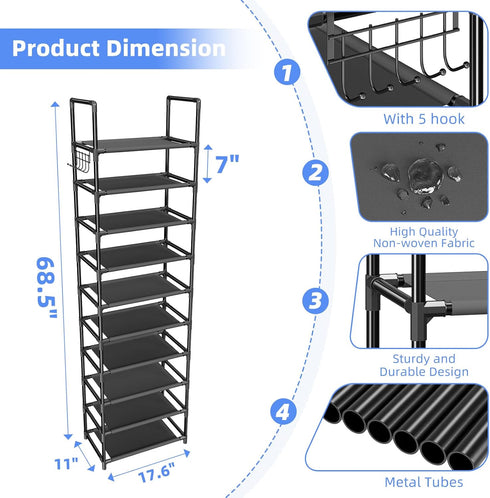 Closet, 10 20 Simple Trending Tall Shoe Rack for Tiers Narrow Shoe Shelf Holds Pairs, Shoe Organizer Storage