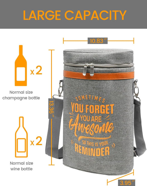 Set 2 2 Wine Cooler Bag Gift with Tumblers, Insulated Portable Wine Carrier Holds Bottles, Perfect for Outdoor Use