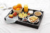 RAKYTO 16.5x12.5in Packaging Ottoman Tray, Acacia Wood Serving Tray with Metal Handles, Food Drinks Tray for Coffee