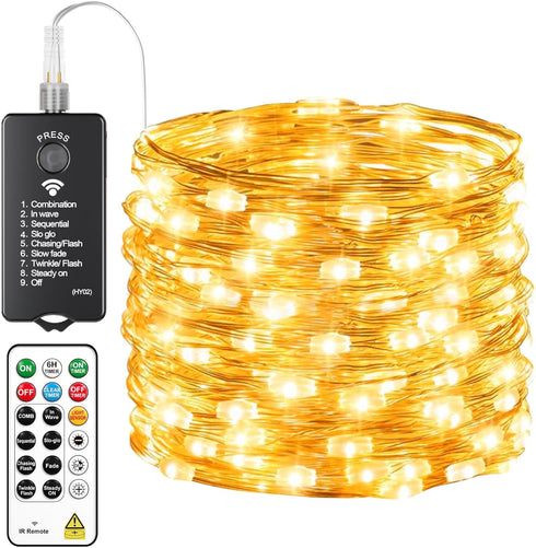 HXWEIYE Rechargeable Fairy Lights with Remote, 66ft 200 LED Twinkle Lights with