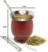 Norte Yerba Mate Cup Kit, 8-Ounces Traditional Gourd Set with 2 Bombillas & Cleaning Brush, Burgundy