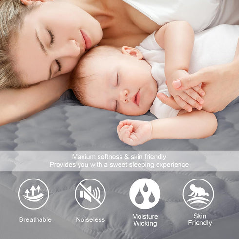 Twin Mattress Protector Pad Waterproof Quilted, Breathable & Cooling Cover Fitted for Kids with Deep Pocket Up to 14",