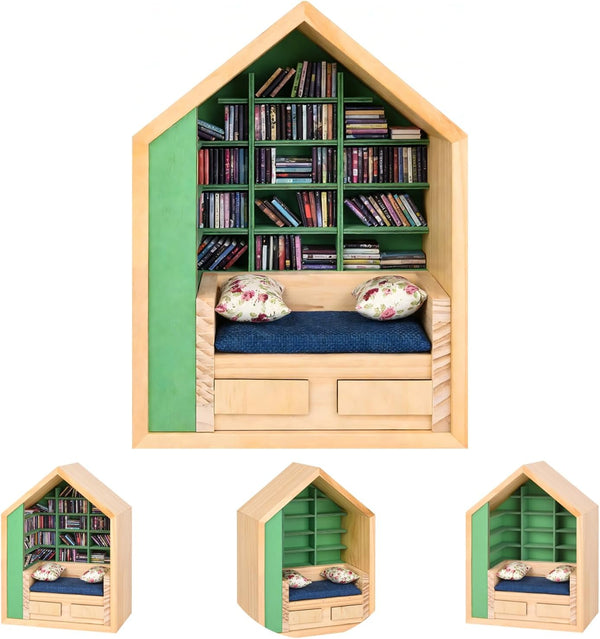SIHPTO Stress Relief Mini Bookshelf with 300pcs Mini BooksMiniature Library Decor for Book