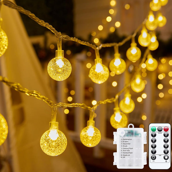 Minetom Crystal Globe String Lights, 17 ft 30 LED Battery Operated Fairy Lights with Remote for Party Decor