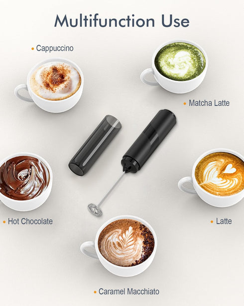 Milk Frother with Cover, Battery Operated Electric Frother, Whisk, Drink Mixer & Foamer for Coffee, Latte, Matcha, hot