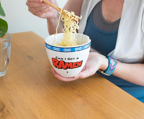 Bowl Bop Jesus Can I Get A Ramen? Japanese Ceramic Dinnerware Set, 16-Ounce Ramen Bowl and Wooden Chopsticks