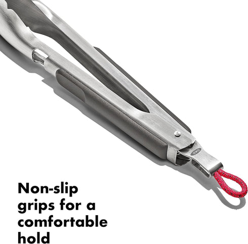 OXO 10.5in Stainless Steel Tongs with Bottle Opener for Outdoor Cooking