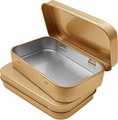 6 Pcs Metal Hinged Tin Box Container, Mini Portable Storage Kit with Lid for Home Storage, Gold, 3.7 x 2.3 Inch