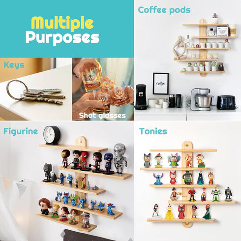 Panalo 16 inches 2 Wooden Floating Shelves for Wall, Small Wood Display Shelves Rack for Collectibles-Figures, Mini
