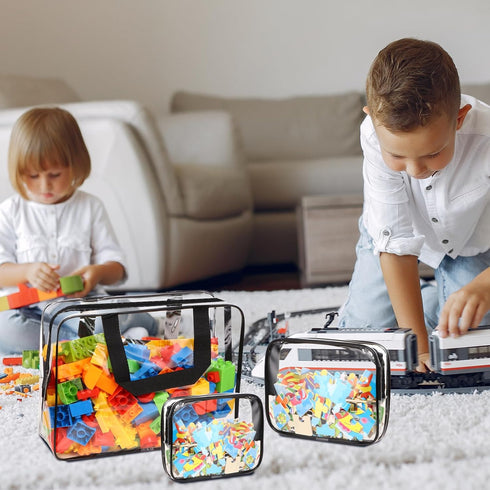 MBJZSL 18 Packs (3 Toy Storage Bags with Labels, Clear PVC Puzzle Storage Bags, Waterproof Travel Toy Organizer Bags