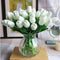 PU Fake Tulips Real Touch Artificial Flowers, 10Pcs Bouquet for Home Office Wedding Decoration (White)