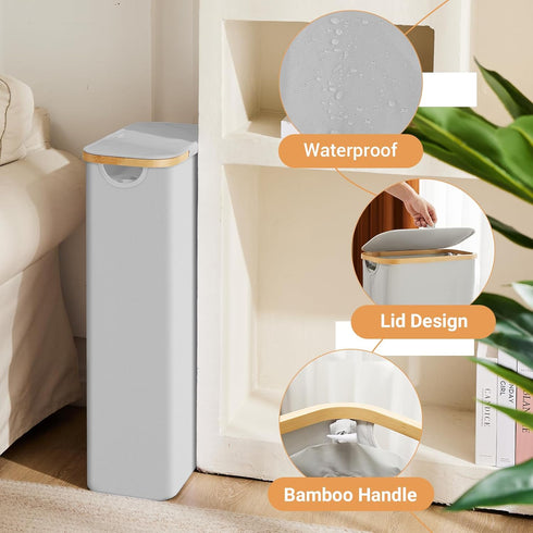 Fiona's magic Slim Laundry Hamper with Lid - 63L Narrow Laundry Basket with Removable Bag, Grey Collapsible