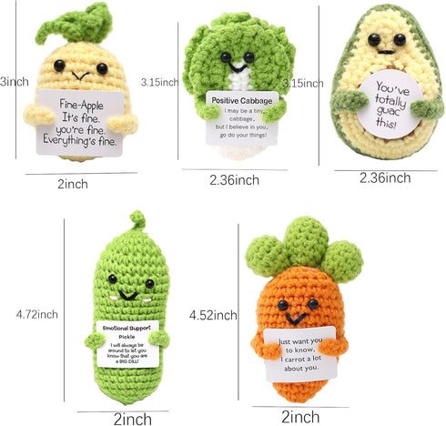 Fumonebuty 5PCS Handmade Emotional Support Crochet Gift Encouragement Support Vegetables and Fruits Knitted Dolls