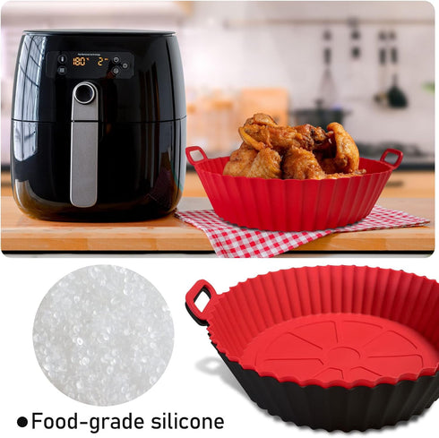 Air Fryer Silicone Pot, Silicone Basket Bowl for 3 to 5 Qt Air Fryer Oven, Reusable Baking Tray (Red+Black)