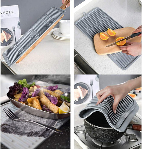 Dish Mat Silicone Dish Drying Mats for Drying Stemware, Silverware, Pots, Pans, Easy to Clean (Gray)