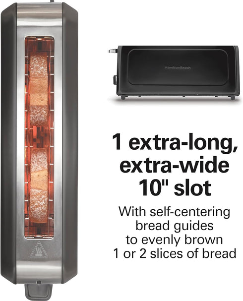 Hamilton Beach Extra Long Slot 2 Slice Toaster - Browning Control, Bagel Function, Modern Slim Design, Black