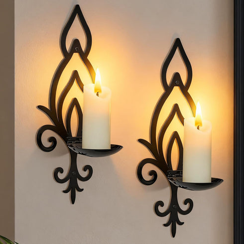 Wall Candle Sconces Set of 2, Vintage Flower-Shaped Metal Candle Holders for