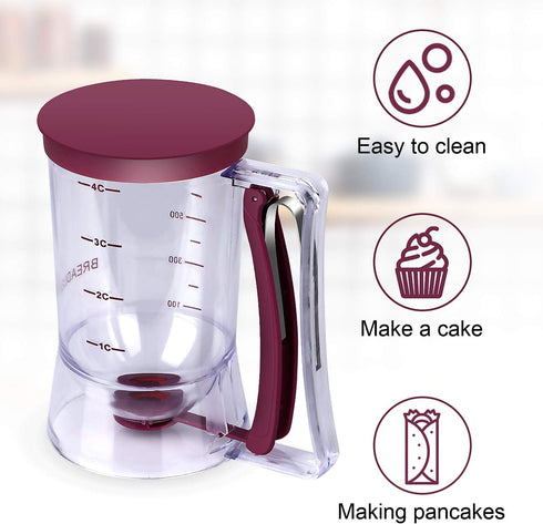 BBSTARZ Pancake Batter Dispenser, 4-Cup with Squeeze Handle & Measuring Marks for Pancakes, Waffles, Muffins
