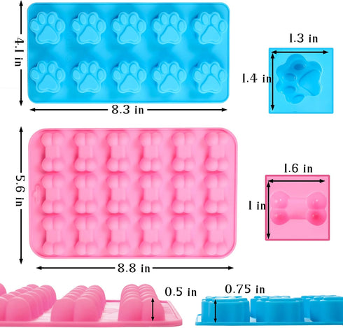Silicone Molds Puppy Dog Paw and Bone Molds (6 PCS) for Baking, Chocolate, Candy, Jelly,Ice Cube Silicone Treat Molds