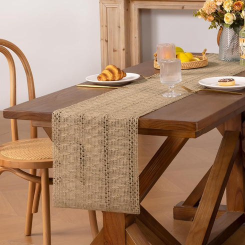 Summer 36 Inches Niviy Burlap Boho Table Runner for Home Decor Long, Easter Modern Farmhouse Decor Rustic Small Macrame