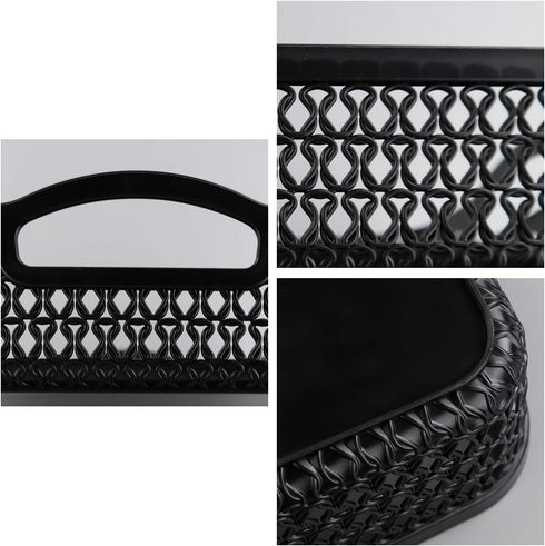 Large Plastic Storage Basket Tray with Handle, Black, Pack of 6