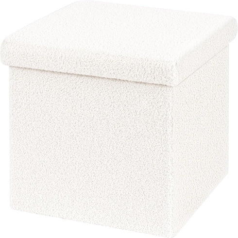 B FSOBEIIALEO Small Storage Ottoman Cube Sherpa Ottomans Foot Rest, Foldable Boucle