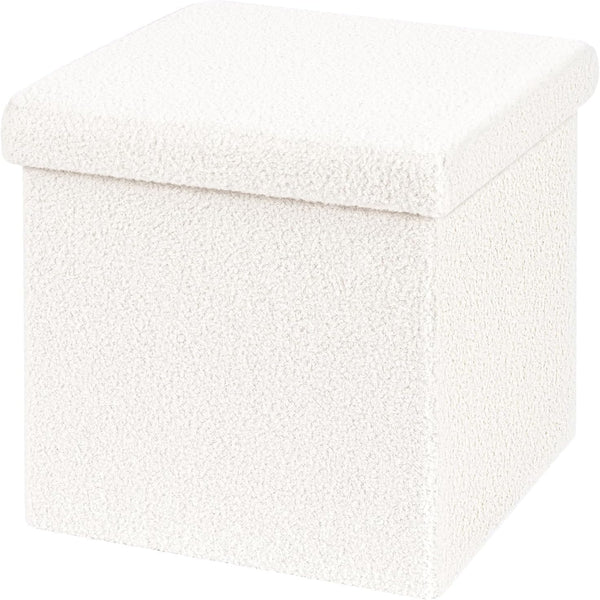 B FSOBEIIALEO Small Storage Ottoman Cube Sherpa Ottomans Foot Rest, Foldable Boucle