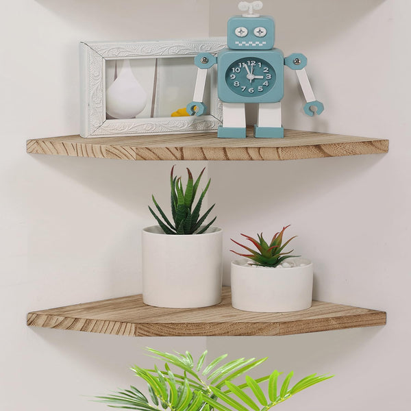 Joiishom Wood Corner Wall Shelves Set of 2, Solid Wood Corner Floating