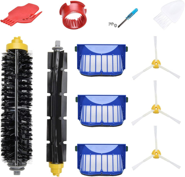 LOVECO Replacement Parts Kit for iRobot Roomba 600 Series, 3 Filter, 3 Side Brush, 1 Pairs Bristle and Flexible Beater