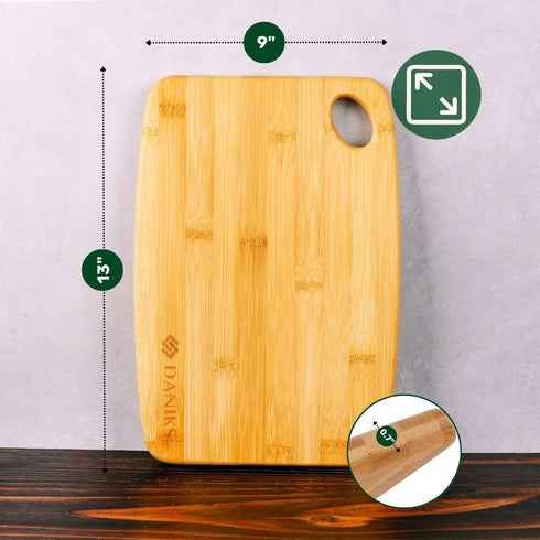 Daniks 100% Organic Bamboo Cutting Board, Heavy Duty Wood Chopping Board, Extra-Thick for Serving, Meat & Veggies, 13x9"