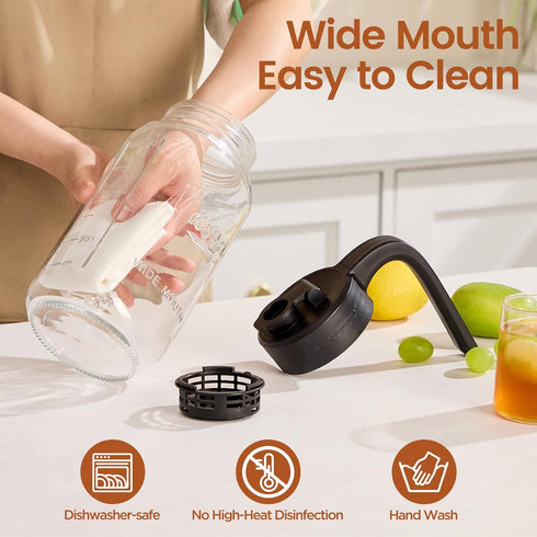 64 oz Mason Jar Pitcher with Tea Filter, Airtight & Leakproof Glass Pitcher with Lid, Sun Tea Glass Jar for Outside