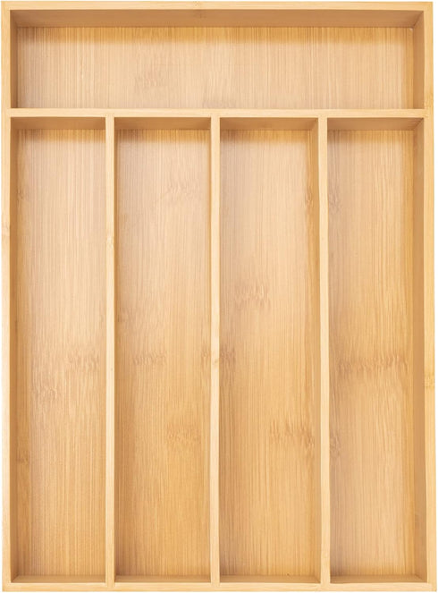 Bamboo Silverware Organizer, Kitchen Drawer Utensil Organizer, Cutlery Holder Flatware Organizer Tray (5 slots, Natural)