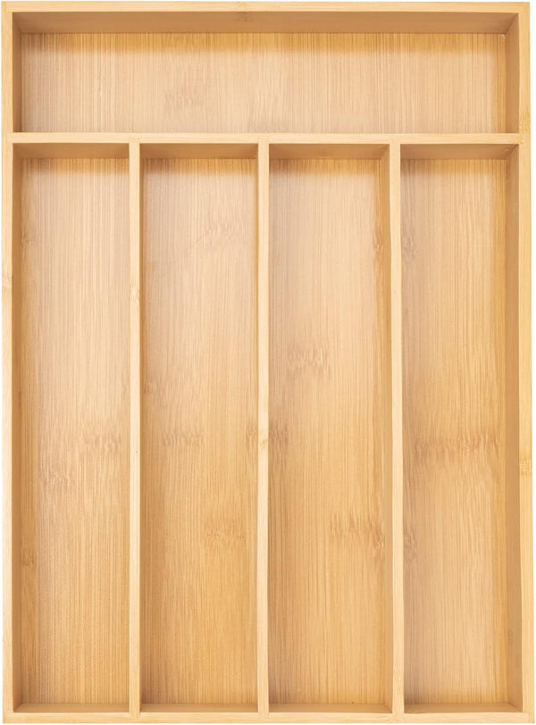 Bamboo Silverware Organizer, Kitchen Drawer Utensil Organizer, Cutlery Holder Flatware Organizer Tray (5 slots, Natural)