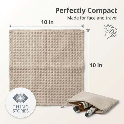 4-Pack 10x10 inch Flax Linen Washcloths for Bathroom - Waffle Washcloths - Linen Face Cloths - Waffle Weave Cleaning