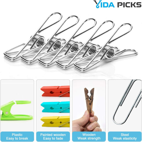 Heavy Duty Wire Clothes Pins 40 Pack, Stainless Steel Clothes Pegs for Hanging Clothes, 1.8mm Diameter 6cm Long