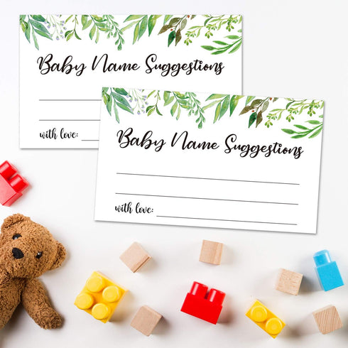 50 Baby Shower Name Suggestion Cards, Greenery Design for Baby Shower Games, 3.5 x 2 Inches