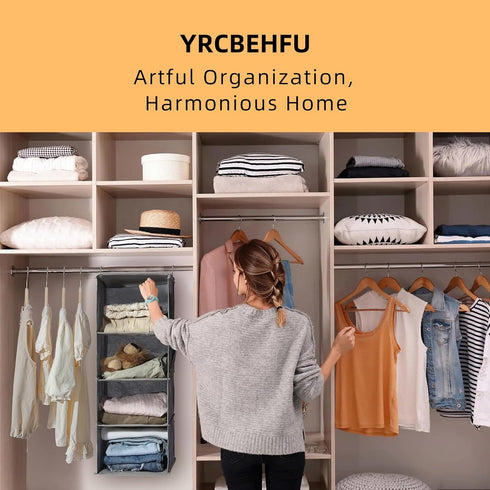 6-Shelf Closet Closet 2 Hanging Organizer and Storage, Collapsible Hanging Shelves for with Side Pockets, Hanging Shoe