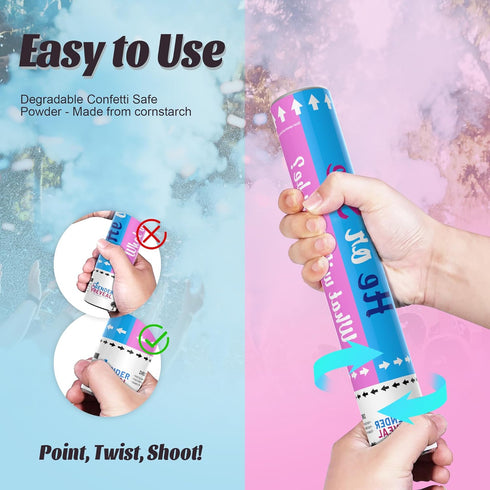 4 Pack 2 2 POPUPARTY Gender Reveal Confetti Powder Cannon | Pink & Blue - Confetti and Powder Poppers | Ideal for Baby