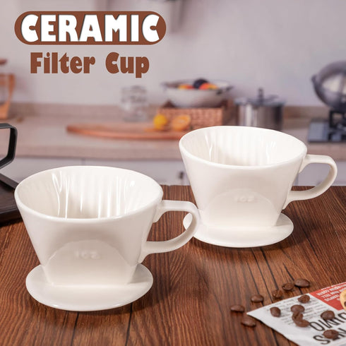 Ceramic Pour Over Coffee Dripper, Easy Manual Brew Maker - 3 Holes Flat Bottom Porcelain Slow Filter Cone for Home