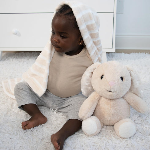 Set 0+ The Peanutshell Gift Adorable Fluffy Stuffed Animal Bunny Rabbit & Pink Baby Blanket for Girls, Cute Plushies
