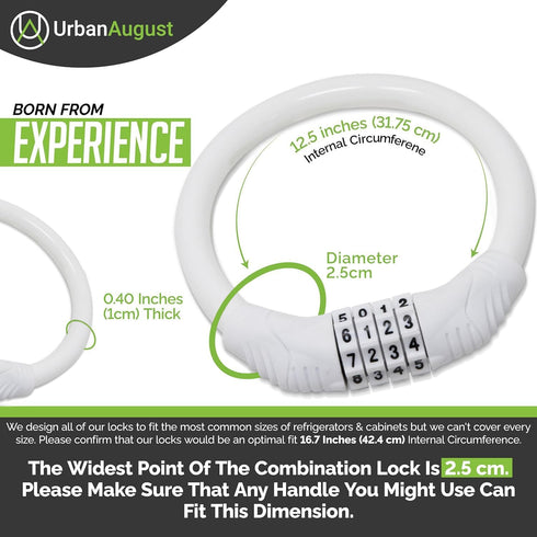 Urban August Original Fridge Lock: Multi-Functional Cable Combination Lock for French-Door Refrigerators (White)